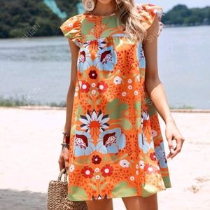 Floral Print Tie Back Butterfly Sleeve Dress